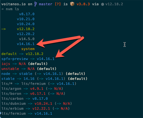 Output from NVM's ls command Output from NVM's ls command