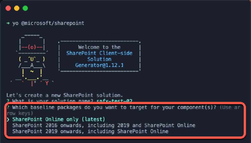 SharePoint Framework generator prompting for the target environment SharePoint Framework generator prompting for the target environment