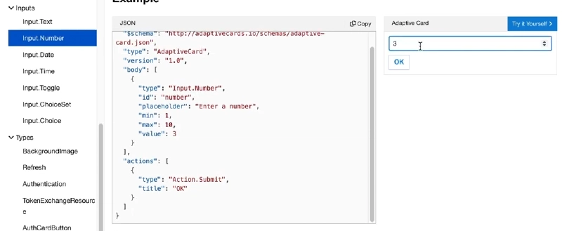 Input.Number Adaptive Card element