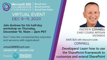 Join me at the Microsoft 365 Collaboration Conference - learn the SharePoint Framework in my half-day workshop